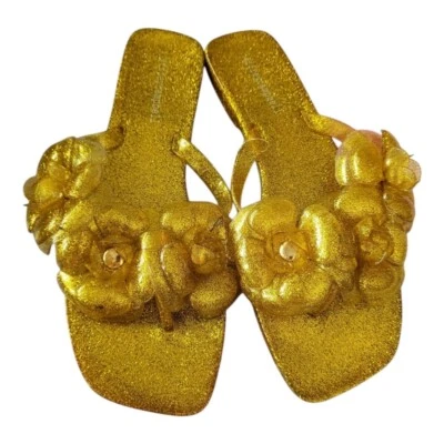 Sandalia Jeffrey Campbell Mujer Floralee Jelly en Dorado Brillo Talla 9 Nueva Foto 1 de 4