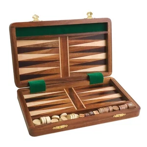 10 " Handgefertigte Holz Reise Backgammon Stücke Set Spiel Falttafel - Picture 1 of 5