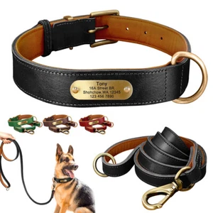 Soft Leather Pet Dog Collar and Lead Custom Personalised Name Number Adjustable - Picture 1 of 24