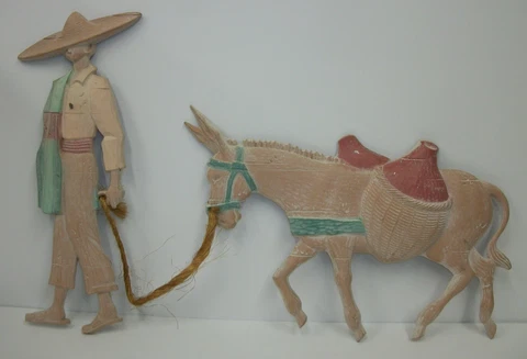 Vintage DD Bobo Metal Wall Plaques Decor Hangings Mexican Man & Donkey Burro Cover