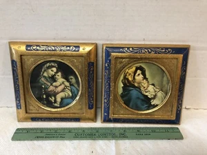 Pair Vintage Catholic Icon Framed Prints Madonna & Christ Raphael & Ferruzzi - Picture 1 of 9