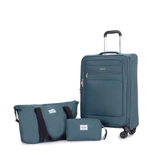 3Pc 18Inch Softside Luggage Spinner Suitcase Travel Toiletry Bag Set Lightweight - Picture 1 of 24