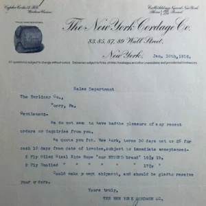 Antique Illustrated Letterhead New York Cordage Co Nycord Brand 1916 - Picture 1 of 4