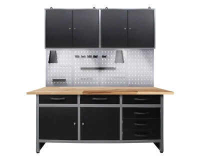 Ondis24 Werkstatt Set Karsten 160cm Werkbank Werkzeugschrank Metall Lochwand LED - Bild 1 von 4