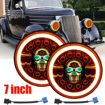 Faro LED Halo DRL de calavera RGB redondo de 7 pulgadas 2 piezas para camioneta Ford de 1/2 3/4 toneladas Foto 1 de 4