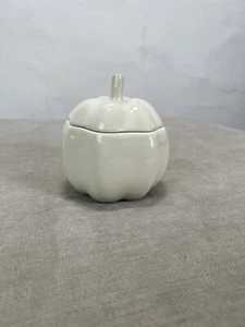 Crate & Barrel White Pumpkin Ceramic Bowl Canister Holiday Serving Piece W/ Lid - Picture 1 of 9