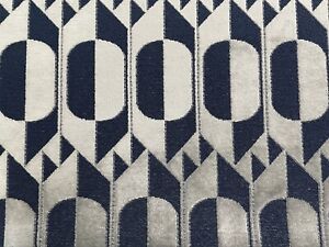 Martini Velvet Navy Retro Geometric Curtain Roman Blind Upholstery Fabric