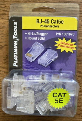 Platinum Tools RJ-45 Cat5/5e Connectors, Clamshell pack of 25 P/N 106167C - Image 1 of 2