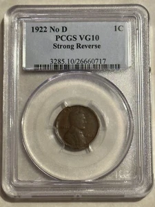 1922 No D VG10 PCGS Centavo Lincoln 1C Fuerte Reverso Moneda de Penique Muy Bonita - Imagen 1 de 6