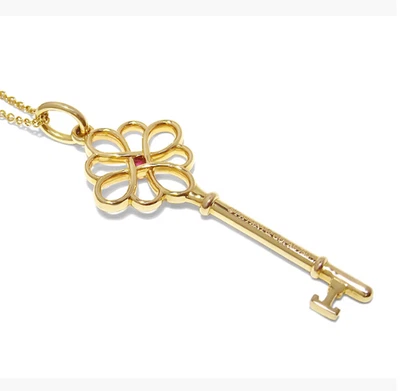 Tiffany & Co. Knot Key Necklace Pendant Pink Sapphire Pink Gold Japan [Used] - Image 1 of 4