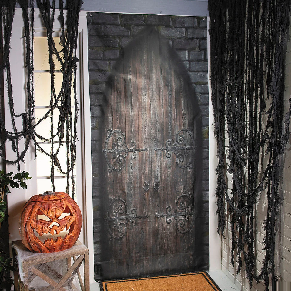 Cortina de puerta de castillo de madera cerrada aterradora de 7 pies 2 1/2" decoración de Halloween Foto 1 de 1