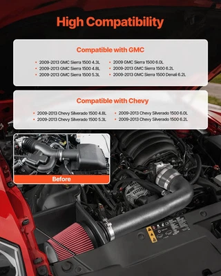 Cold Air Intake, 3.5 Inch Cold Air Intake System + Heat Shield Compatible with 2 - Image 1 of 4