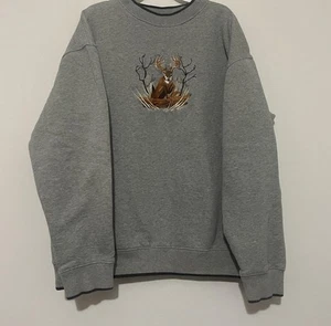Vintage M&C Sport Embroidered Deer Buck Sweatshirt Men Large Gray Crewneck - Picture 1 of 5