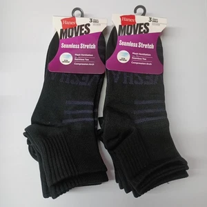 Hanes Moves Ankle Socks 6 Pairs Women's Size 5-9 Black Seamless Stretch - Picture 1 of 4