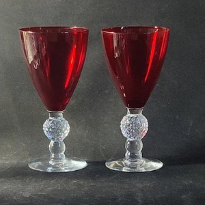 MORGANTOWN GOLF BALL RUBY RED WATER GLASSES, 6 3/4" 9 Oz, USA, 2PCS - Picture 1 of 8