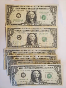 Lot of Six Series 1963 One Dollar Joseph W Barr Notes Series G. - Picture 1 of 2