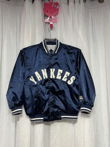 Mighty Mac MLB Yankees Kids Jacket Small 8-10 Navy Satin Varsity Bomber VTG - Picture 1 of 10