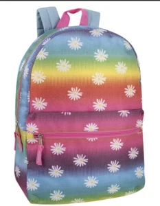 Girls' All over Printed Backpack 17 In Rainbow Daisy Print Padded Straps Light - Picture 1 of 6