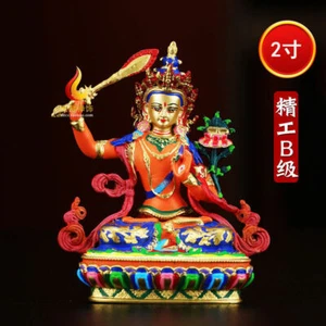 Quadro Tibetano Ottone Dorato Colorato Buddismo Bodhisattva Manjusri Statua Buddha - Foto 1 di 5