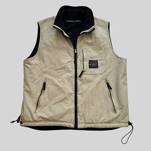 Abercrombie & Fitch Vest Mens XL Khaki Tan Black Reversible Fleece Outdoor - Picture 1 of 12