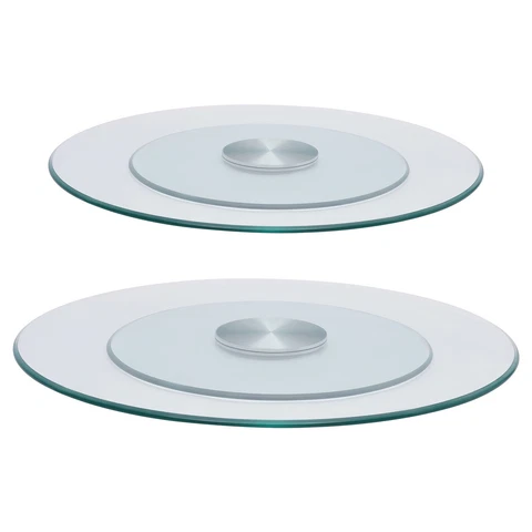 Round Glass Top Dining Table 60-80cm Beveled Polished Edge Turntable For Banquet Cover