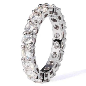 New Year Gift Round D/VVS Moissanite 3 Ct Eternity Band Women's Ring 925 Silver - Picture 1 of 5