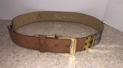 Vintage 60s-70s Vera Neumann wide leather belt  brass / chrome hinges & buckle. - Image 1 of 4