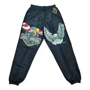 NWT Vintage 90s Harley Davidson Surf Style Graphic Windbreaker Track Pants Small - Picture 1 of 8