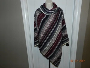 Knitted Knit Warm Turtleneck Warm Winter Poncho Cardigan One Size multi-colored - Picture 1 of 3