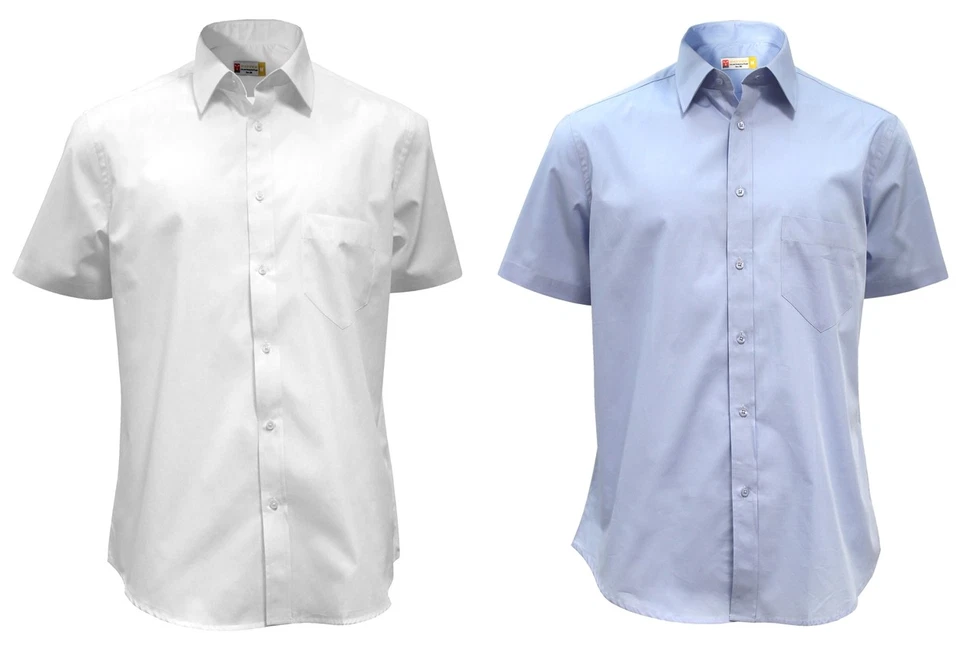 camicia uomo manica corta 100% cotone finissimo pettinato classica taschino - Immagine 1 di 1