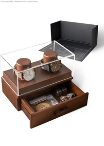Premium 2-Schlitz Nussbaum Holz Uhrenvitrine Handarbeit Herrenuhr Box - Bild 1 von 19