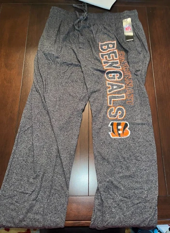 NFL Apparel Cincinnati Bengals Pajama Pants Sleepwear Gray Elastic Waist Pockets Cover