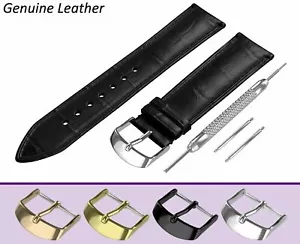 Für POLIZEI Schwarz Echt Leder Uhrenarmband Band Schließe Verschluss 12-24mm Stifte - Bild 1 von 13