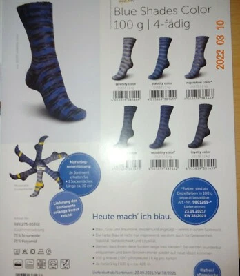 70 €/1 kg Regia 4-fach Blue shades Color Sockenwolle 100 g Schurwolle Polyamid - Bild 1 von 2