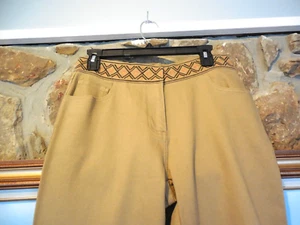 New Ann Trinity Women Five Pocket Khaki Dressy Jeans Sz 8 Embroidered Waistband - Picture 1 of 7