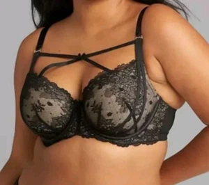 NEW CACIQUE LANE BRYANT BLACK SPOT LACE STRAPPY SATIN BOOST BALCONETTE BRA 38B - Picture 1 of 7
