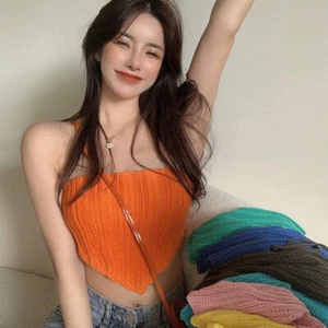 Knit Bandana Crop Tops Sleeveless Strapless Off Shoulder Tube Tops Candy Colo JW - Picture 1 of 18