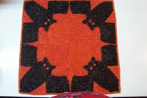 Spooky Nights Orange/Black Owls Beaded Placemat Charger Centerpiece 14" Square - Picture 1 of 3