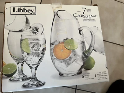 LIBBEY - 7 Piece CAROLINA Serving Set - Pitcher & Glassware - NEW - Image 1 of 4