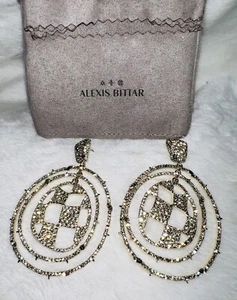 Alexis Bittar Gold Swarovski Kristall PAVE SCHACHBRETT UMLAUFENDE TROPFEN Ohrringe 3 Zoll - Bild 1 von 20