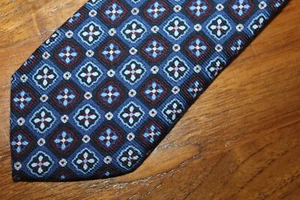 DANIEL CREMIEUX MENS NECKTIE 100% WOOL SLIM FLORAL-GEOMETRIC NAVY BLUE MULTICOLR - Picture 1 of 5