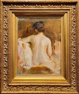 William Frederick Foster -Boudoir of a Nude Female Back-Oil Painting - Picture 1 of 9