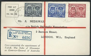 WWII Peace Victory Australia FDC MEDAWAR Registered British Philatelic Ass 1945 - Picture 1 of 2