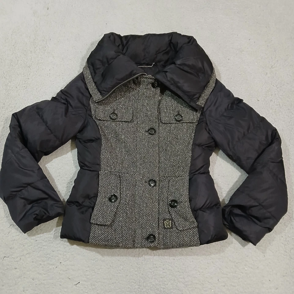 Abrigo de fin de semana Max Mara para mujer 4 gris negro pata de gallo mezcla de lana forrado cuello alto Foto 1 de 4