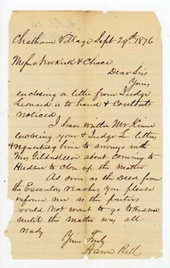 A Bell letter 1876 Signed Chatham Village New York NY Signed Handwritten - Picture 1 of 2