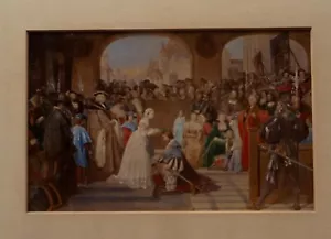 Impresión victoriana coloreada a mano de una ceremonia de caballería - Imagen 1 de 3