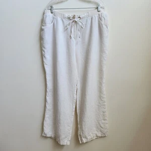 JM Collection Pants Womens 16W Off White Linen Beach Minimalist Coastal Resort - Picture 1 of 17