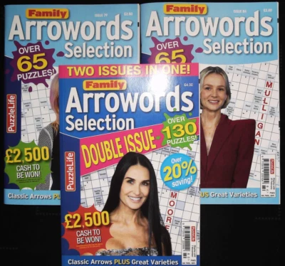 4 ARROW WORD PUZZLE BOOK MAG FAMILY ARROWORDS SELECTION 3 Issues one is a double - Image 1 of 4