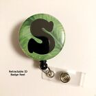 Initial, Letter S on Green Tropical - Retractable Reel ID Badge U PICK REEL