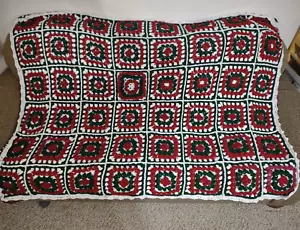 VINTAGE Handmade Blanket Retro Granny Square Crochet Afghan 51" x 70" - Picture 1 of 3